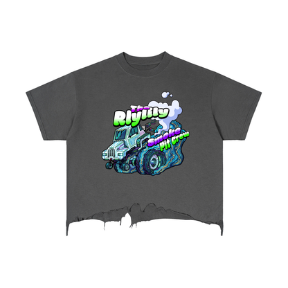 "RLYLILY Smoke. Pit Crew" Vintage Wash Boxy Distressed Hem T-Shirt