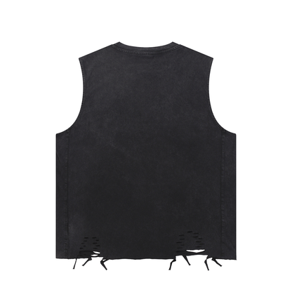 "Can I Get A Light?" Snow Washed Raw-Hem Tank Top