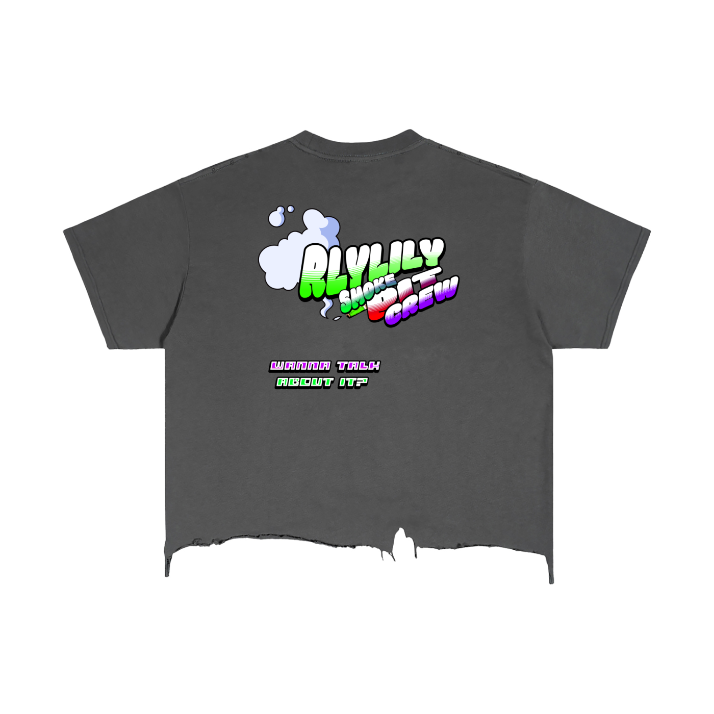 "RLYLILY Smoke. Pit Crew" Vintage Wash Boxy Distressed Hem T-Shirt