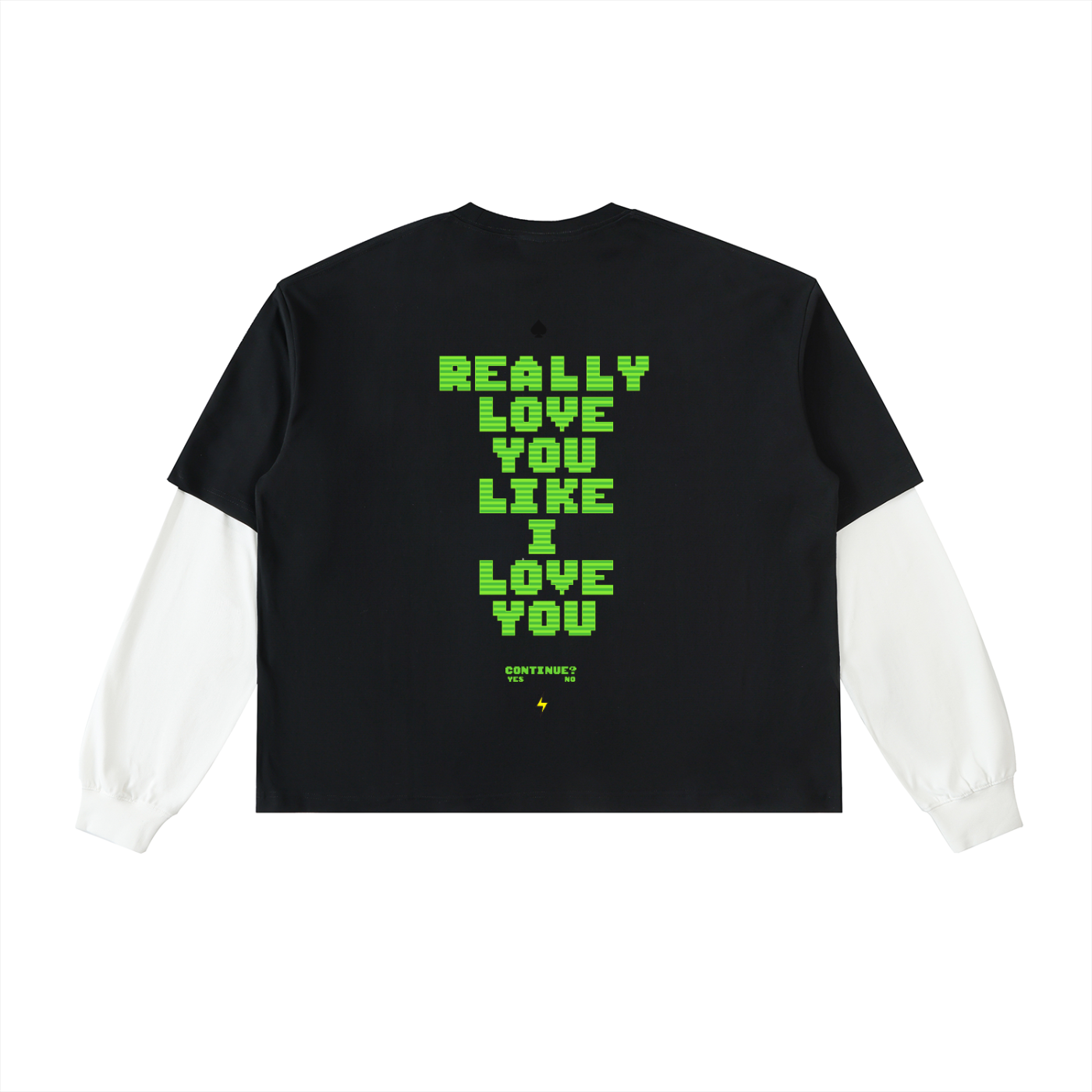 "Continue?" Layered Sleeve Cotton T-Shirt