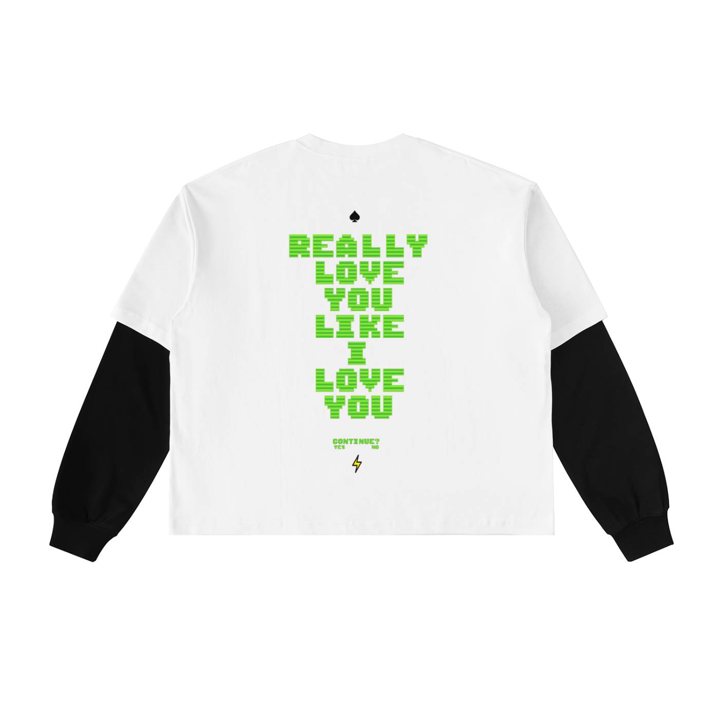 "Continue?" Layered Sleeve Cotton T-Shirt
