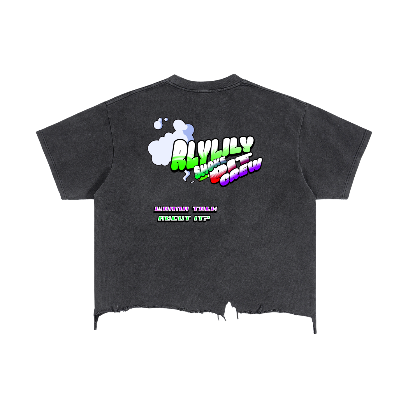 "RLYLILY Smoke. Pit Crew" Vintage Wash Boxy Distressed Hem T-Shirt