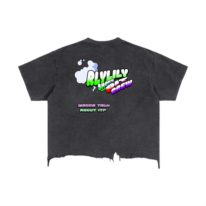 "RLYLILY Smoke. Pit Crew" Vintage Wash Boxy Distressed Hem T-Shirt