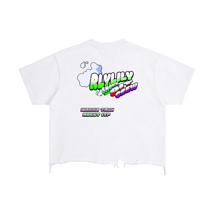 "RLYLILY Smoke. Pit Crew" Vintage Wash Boxy Distressed Hem T-Shirt